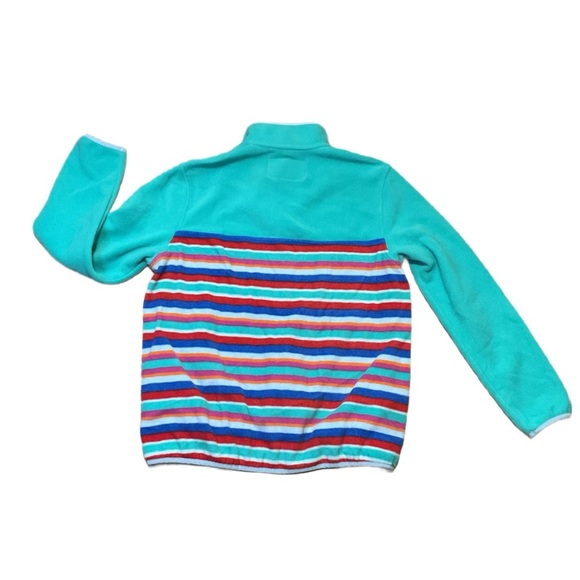 Lands' End Teal Striped Fleece Snap Neck Pullover sweater - Picture 3 of 9